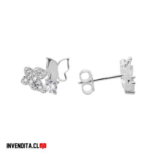 Aros plata 925 dos mariposas con circones