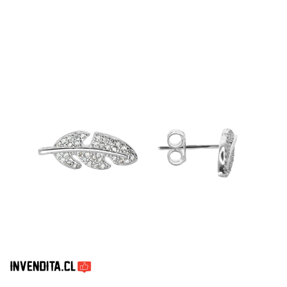 Aros de Plata 925 Diseño Hoja con Micro Circones
