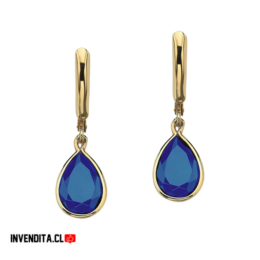 Aros enchapados en oro argollas con gota azul