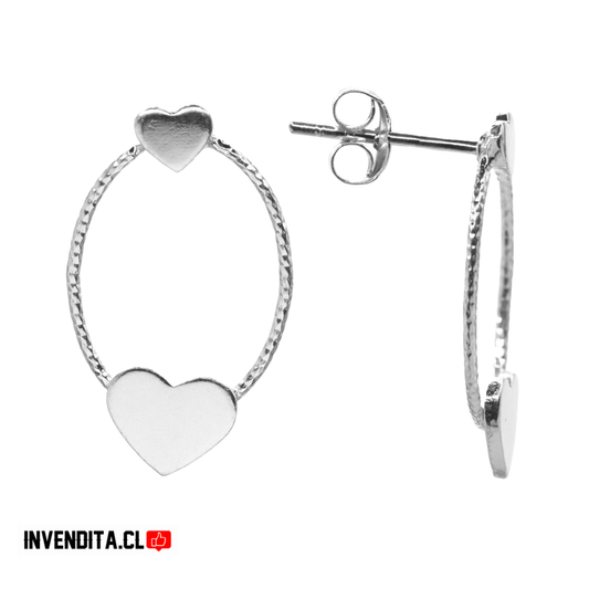 Aros de plata 925 estilo argollas con placas corazón