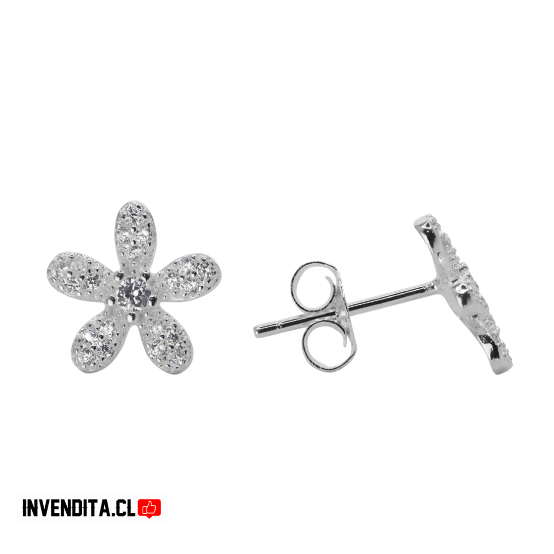 Aros de plata 925 flores con circones varios