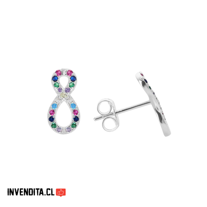 Aros de Plata 925 Infinito con Circones de Colores