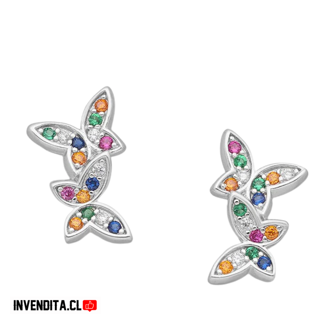 Aros de plata 925 dos mariposas con circones de colores