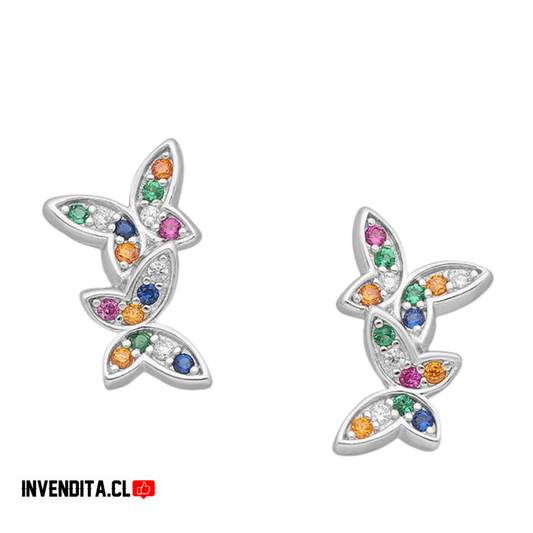 Aros de plata 925 dos mariposas con circones de colores