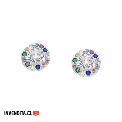 Aros de Plata 925 botón con circones de colores