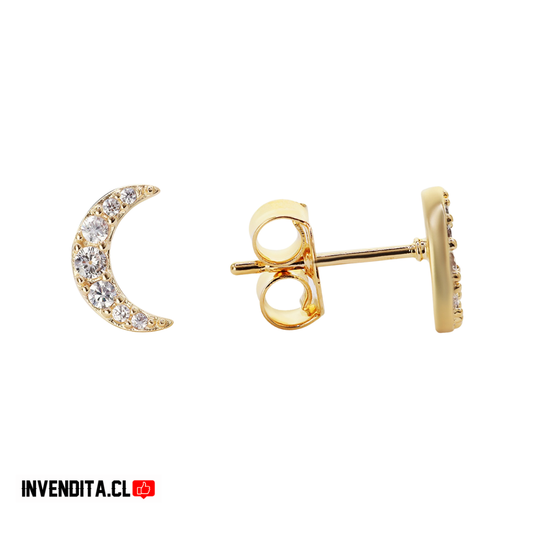 Aros enchapados en oro media luna con circones