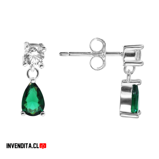 Aros de plata 925 gota con circón color esmeralda