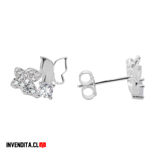 Aros de plata 925 dos mariposas con circones
