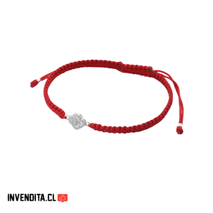 Pulsera de Plata 925 Macramé Roja con Dije de Flor con Circones