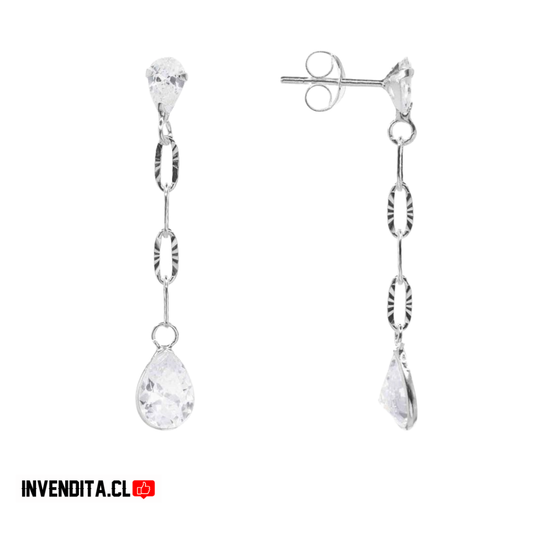 Aros plata 925 estilo cadena con gota de circón