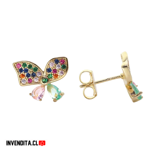 Aros de plata 925 mariposa de colores enchapada en oro
