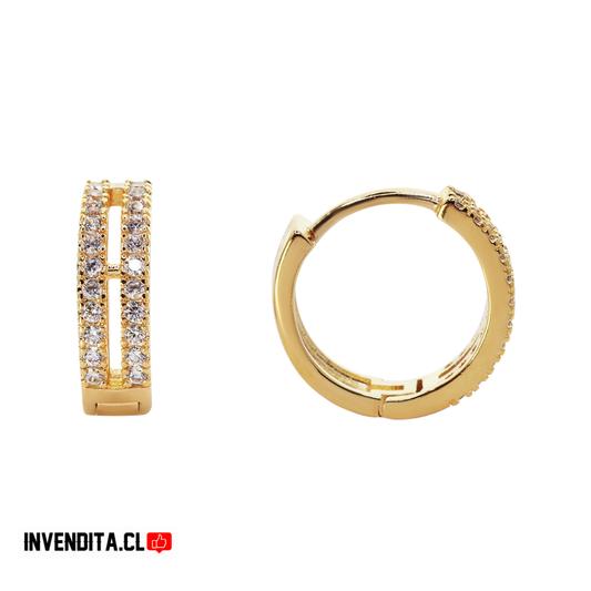 Aros enchapados en oro argollas doble con hilera de circones