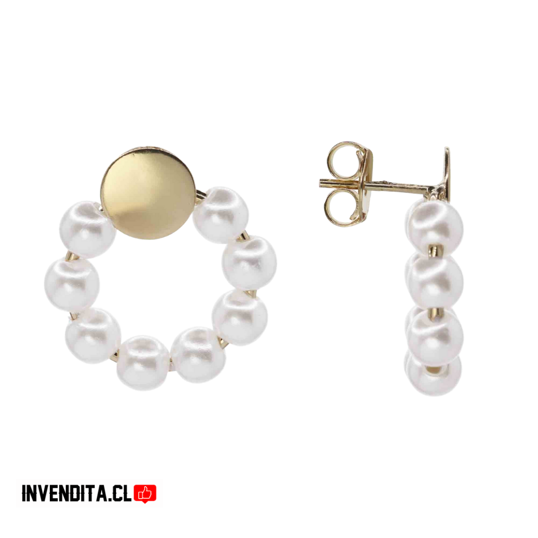 Aros enchapados en oro placa redonda con perlas de imitación