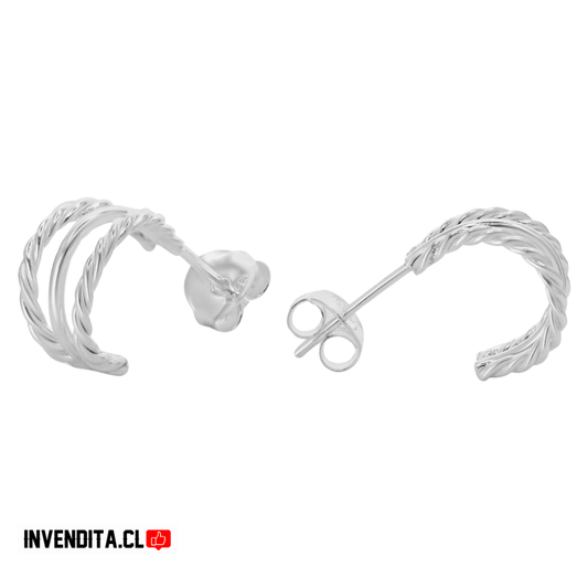 Aros de plata 925 mini argollas triple banda anudada y lisa