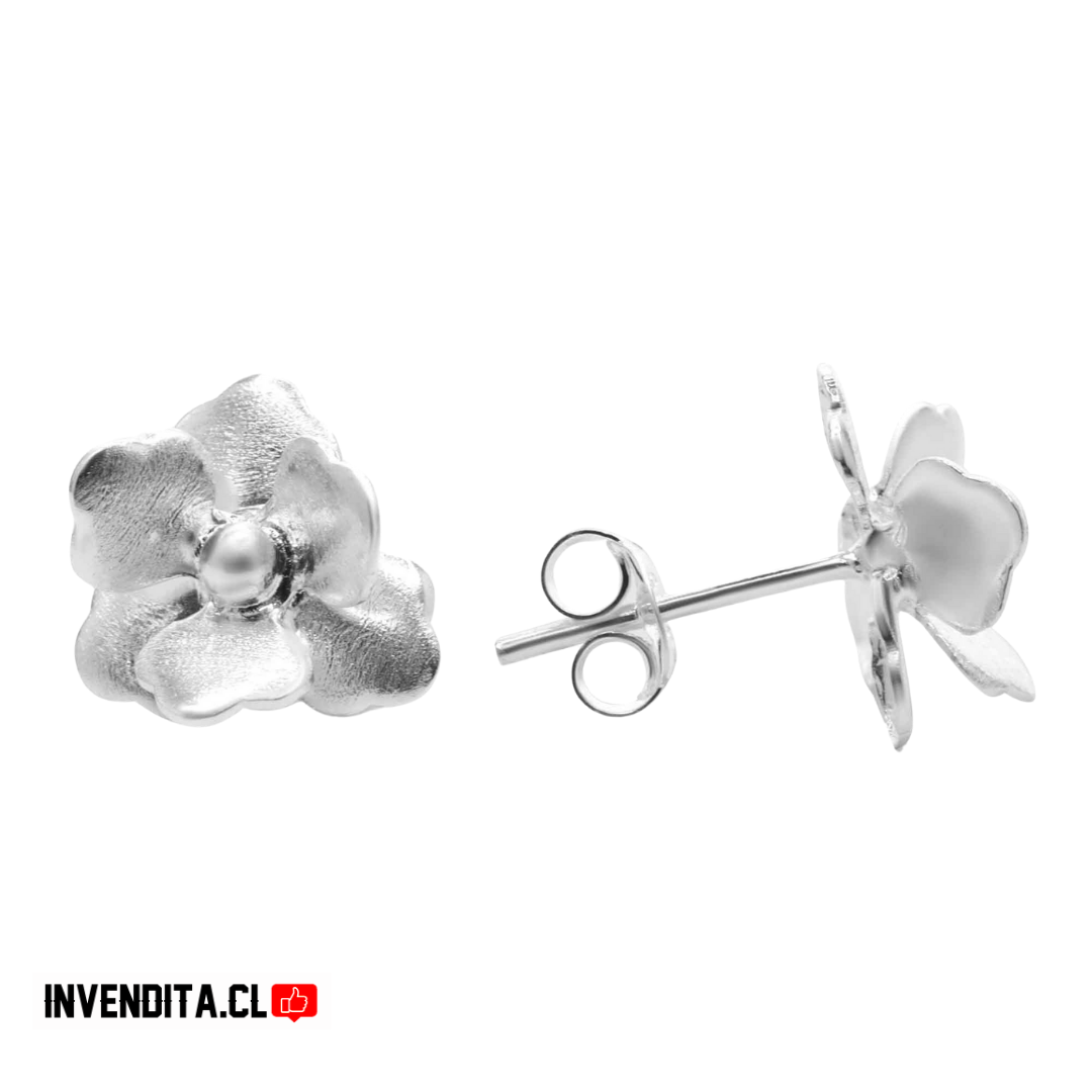 Aros de plata 925 diseño flores satinadas