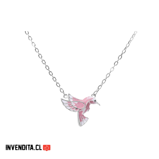 Collar de Plata 925 Colibrí Esmaltado Rosa