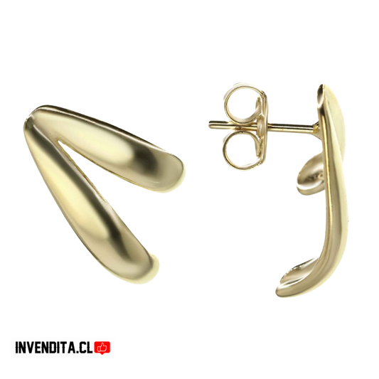 Aros enchapados en oro estilo en V de textura lisa