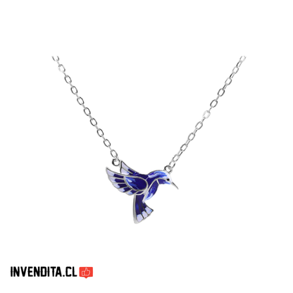 Collar de Plata 925 Colibrí azul eléctrico