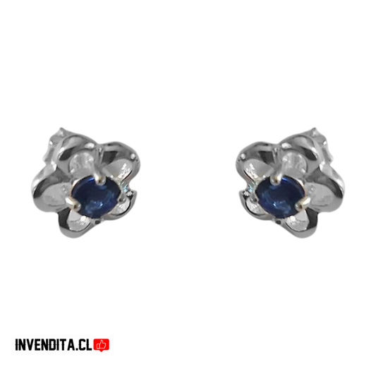 Aros de plata 925 flor con circón azul