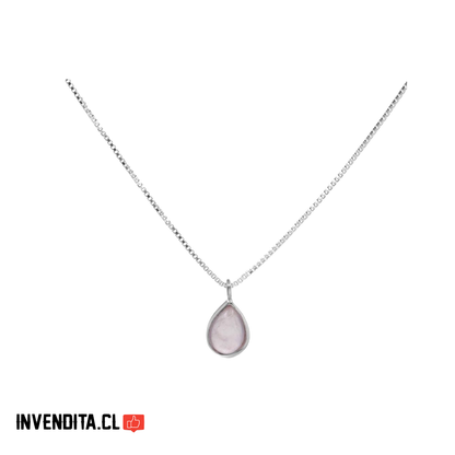 Collar de Plata 925 Gota de Piedra de Cuarzo Rosa