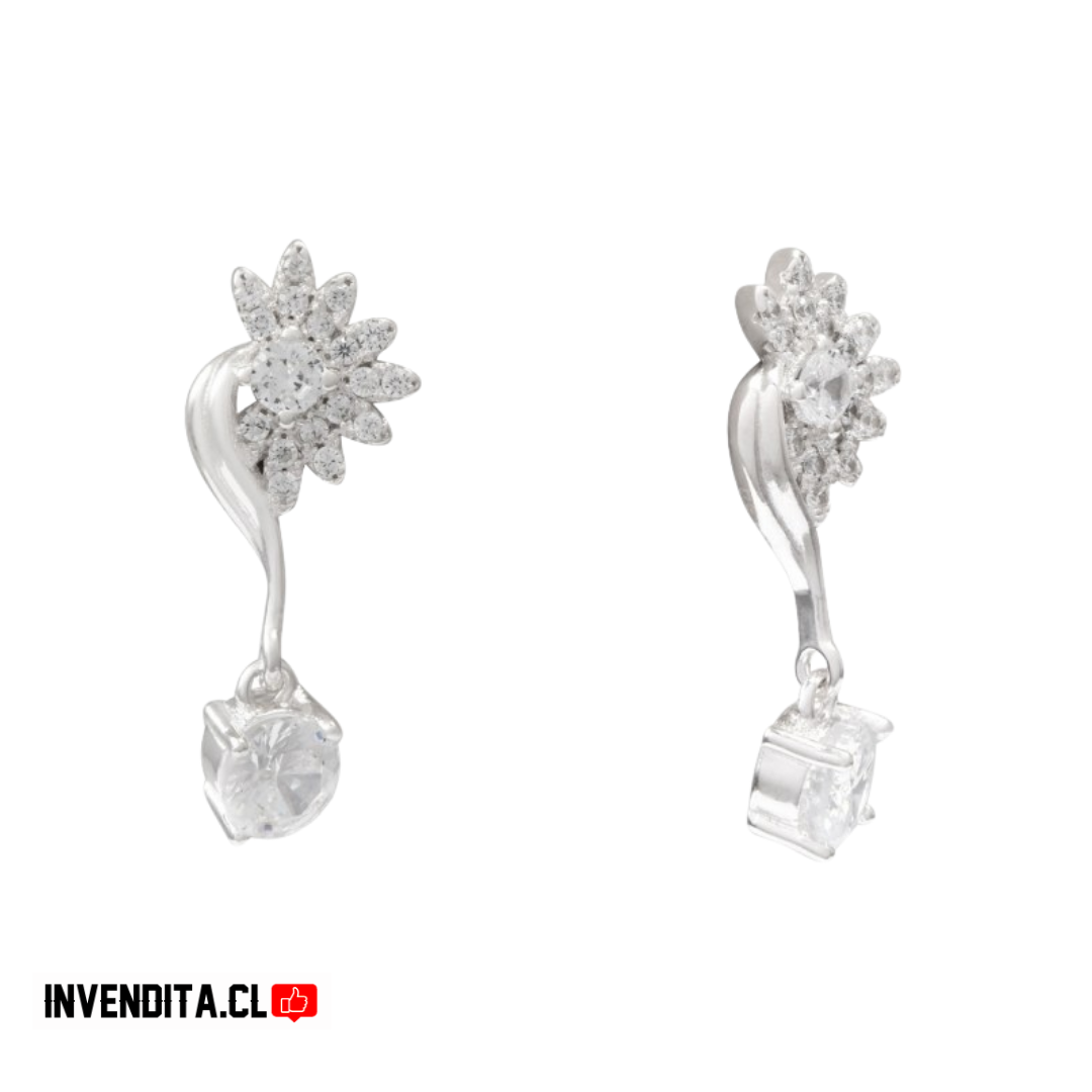 Aros de plata 925 flor Larga con circones