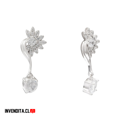 Aros de plata 925 flor Larga con circones