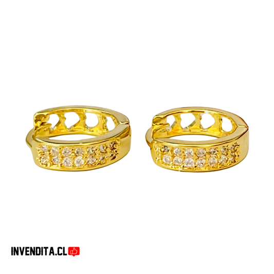 Aros enchapados en oro argolla con circones y corazones