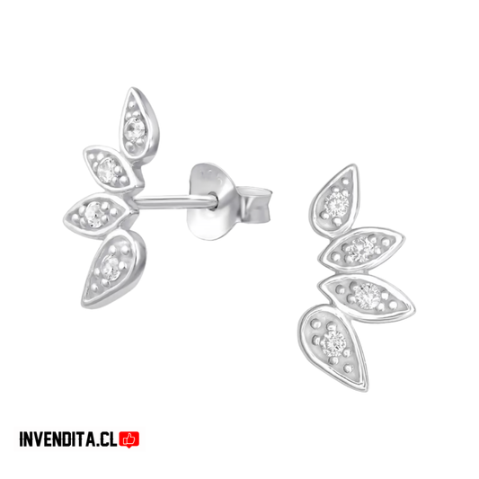 Aros de plata 925 cuatro hojas micro circón