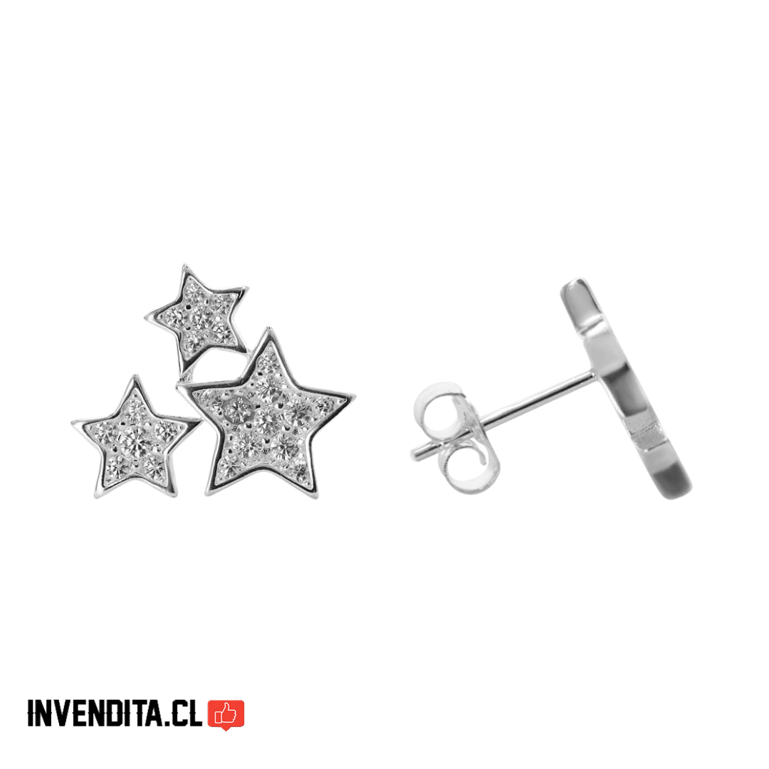 Aros plata 925 trio de estrellas con circones