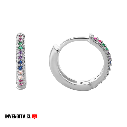 Aros enchapados en plata argollas con bordes de circones de colores
