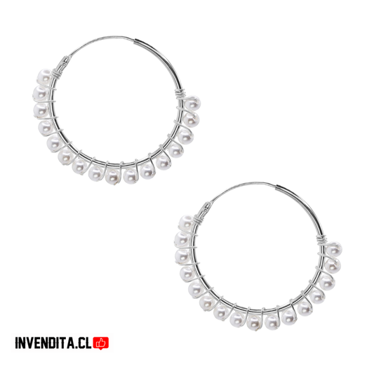 Aros de plata 925 argollas con perlitas