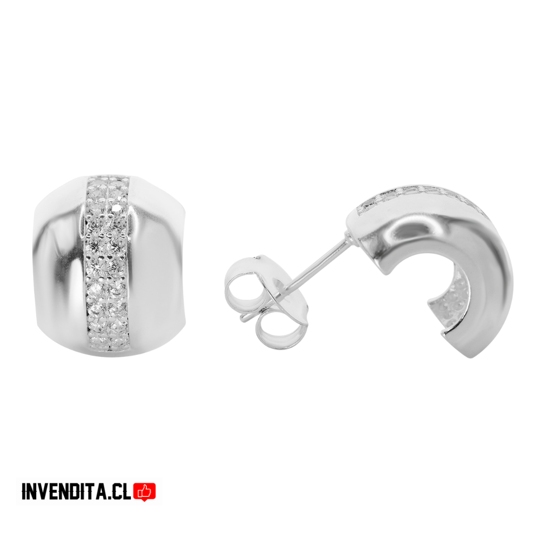 Aros enchapados en plata argolla con hilera de circones
