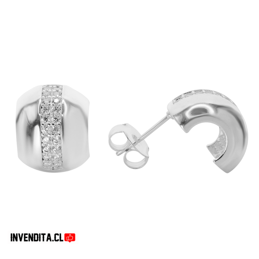 Aros enchapados en plata argolla con hilera de circones