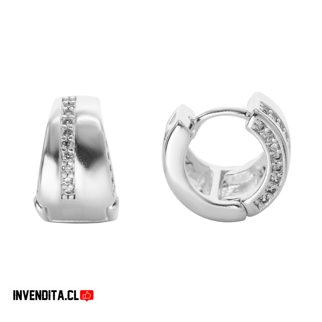 Aros enchapados en plata argollas gruesas con hilera de circones