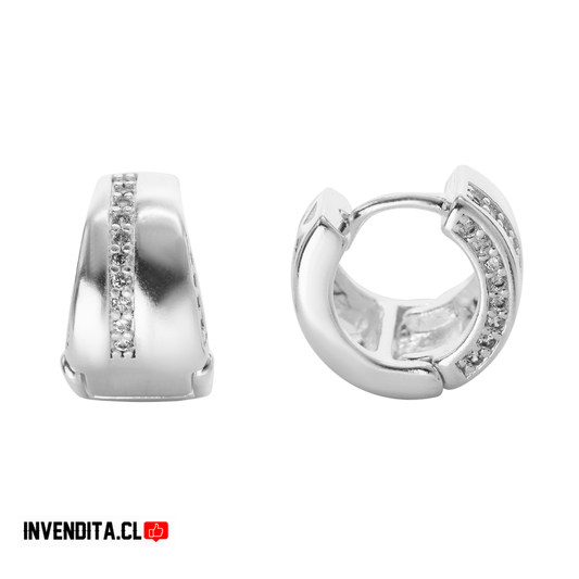 Aros enchapados en plata argollas gruesas con hilera de circones