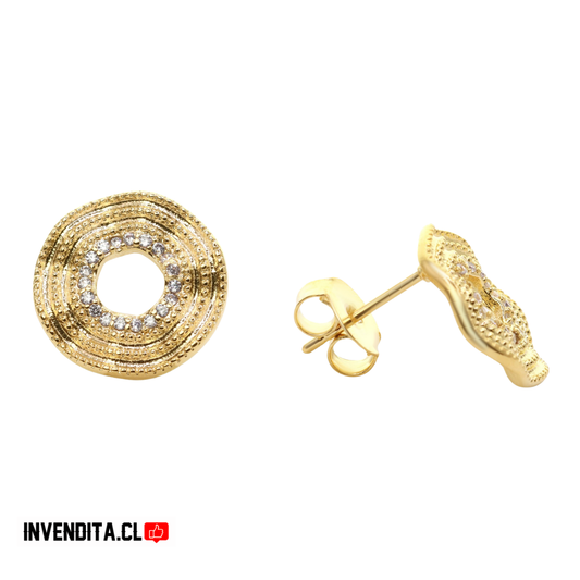 Aros enchapados en oro placa calada con circones