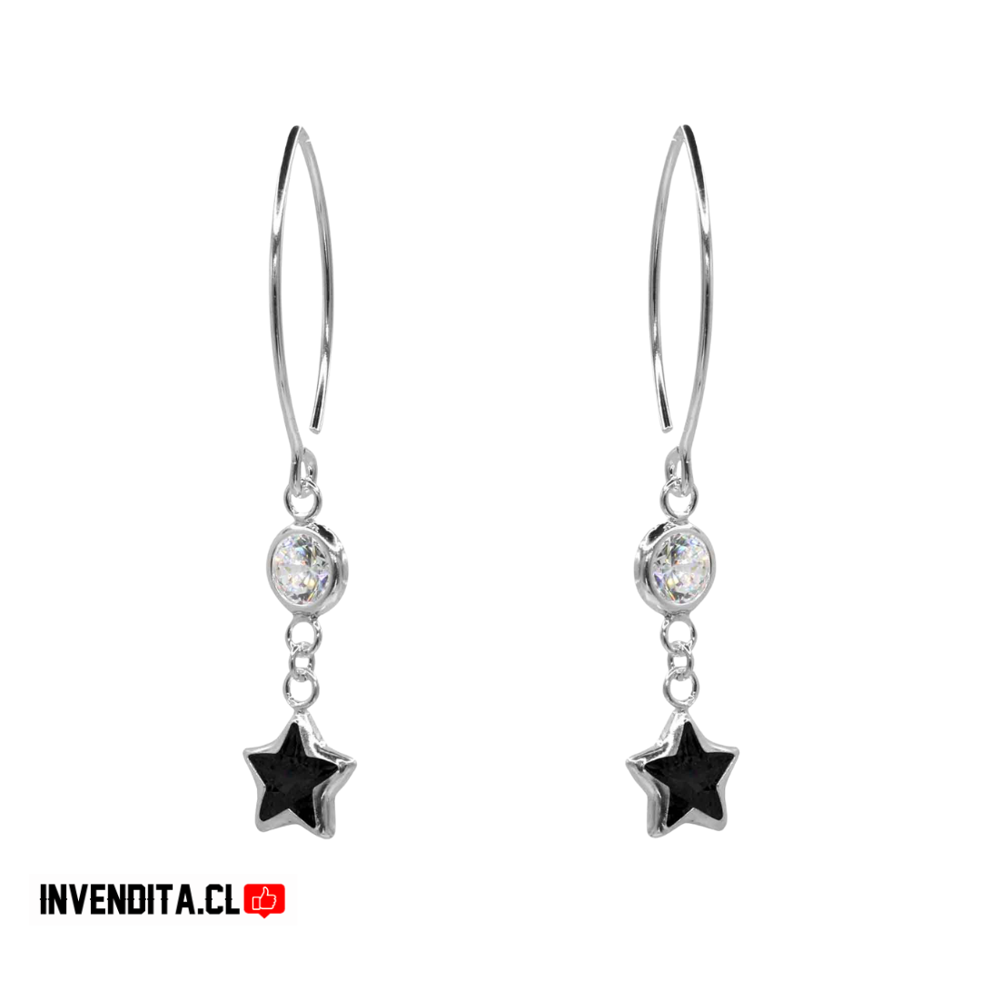 Aros de plata 025 estilo cadena circón negro estrella