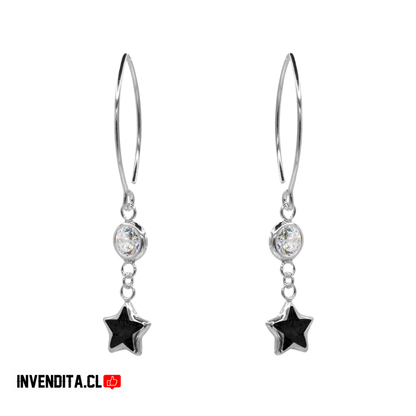 Aros de plata 025 estilo cadena circón negro estrella