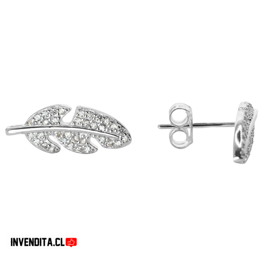 Aros de plata 925 diseño hoja con micro circones