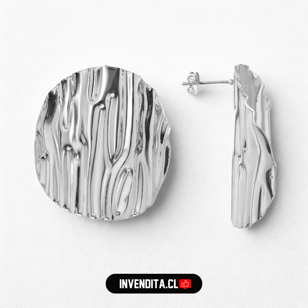 Aros enchapados en plata diseño placa con relieve