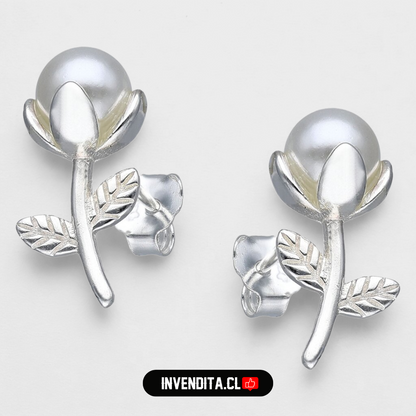 Aros de Plata 925 estilo flor con perla