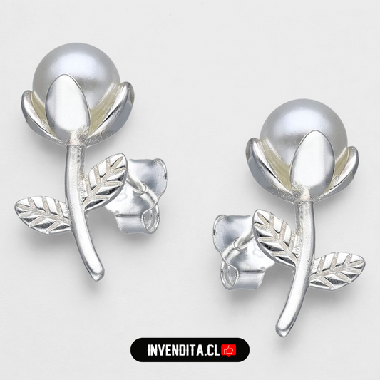 Aros de Plata 925 estilo flor con perla