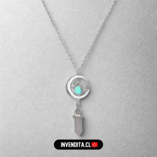 Collar de plata 925 diseño piedra luna con circones y cuarzo
