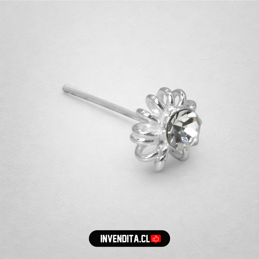 Aros de plata 925 piercing flor pétalo con circón