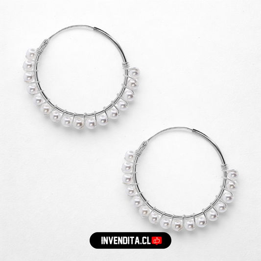 Aros de plata 925 argollas con perlitas