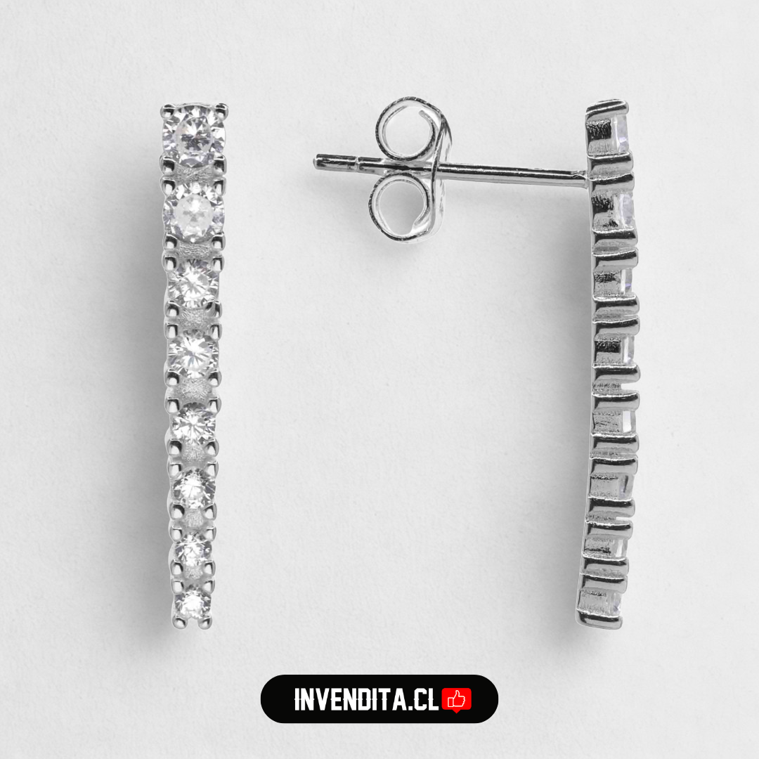 Aros de plata 925 estilo varita con serie de circones