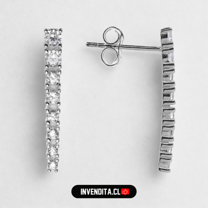 Aros de plata 925 estilo varita con serie de circones