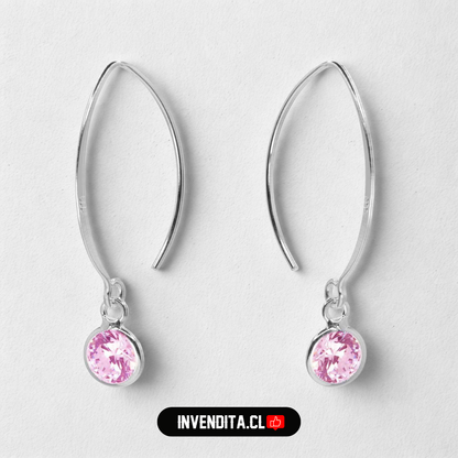 Aros de plata 925 estilo gancho con circón rosa