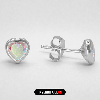 Aros de plata 925 pequeños corazones tornasol