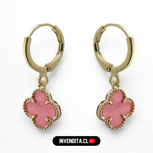 Aros enchapados en oro argollas con placa flor rosa